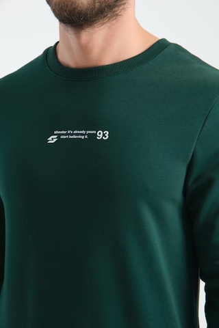 Shooter Sportwear Shooter Erkek Üç İplik Sweatshirt Regular Fit Pamuklu Bisiklet Yaka Günlük Spor Basic Koyu Yeşil