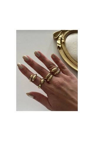 Lunarie Kalın Dome Chunky Yüzük Seti 14k Gold Ayarlanabilir Altın