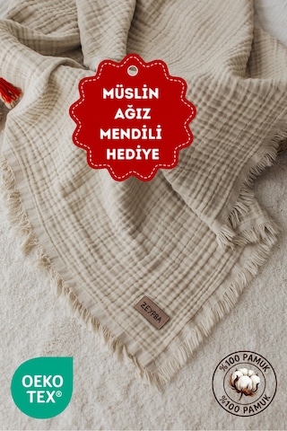 Zeypba % 100 Pamuk 4 Katlı Müslin Örtü Bebek & Çocuk İçin 110x110 CM Bej