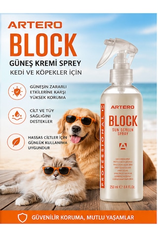 Artero Block Kedi Köpek Uv Koruyucu Güneş Spreyi Tüy Ve Kürk Bakımı 250 Ml