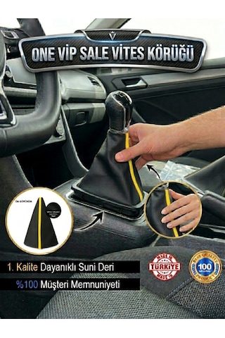 One Vıp Saleskoda Super B Siyah Deri Özel Yeni Tasarım Sarı Şerit Spor Dikiş Vites Körüğü Model:vipsale-vites2405 Renkli