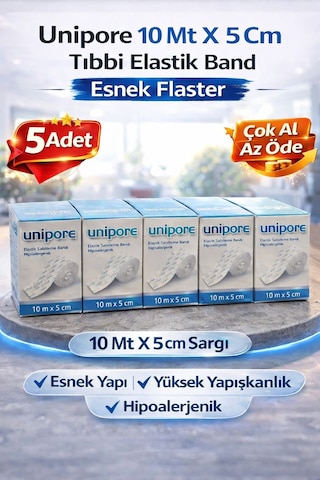 5 Adet Unipore 10mt X 5cm Tıbbi Elastik Band Esnek Flaster