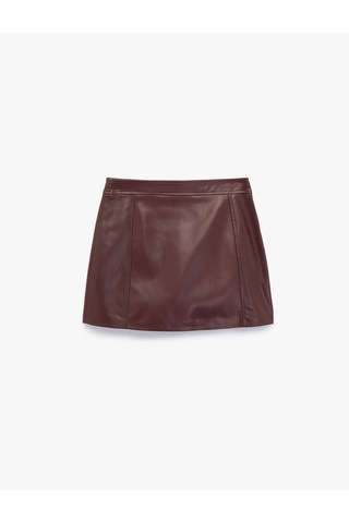 Koton A Kesim Suni Deri Mini Etek Bordo 6wak70014uw Bordo
