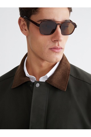 Lcwaıkıkı Classic Haki Kadife Yaka Gabardin Erkek Ceket