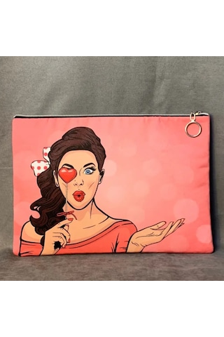 Uretti - Mehtap 4435 - Pop Art Desenli Clutch Çanta - Pembe Pembe
