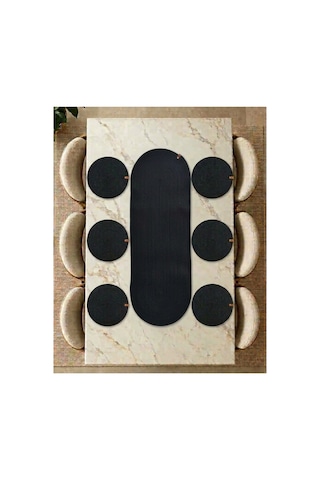 Nakkaş Home Jüt Runner Ve Supla Seti 35x100 Cm Runner + 33x33 Cm Jüt Amerikan Servis Doğal Masa Dekorasyonu Siyah