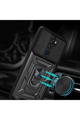 Oppo A5 2020 İle Uyumlu Kılıf Magnetik Standlı Kamera Korumalı Sürgülü Kapak
