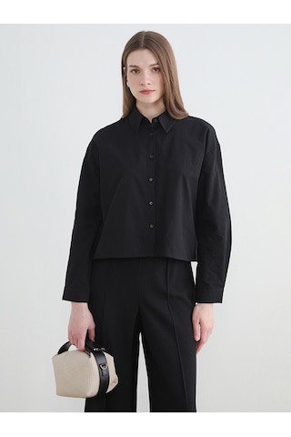 Lcw Modest Siyah Loose Fit Kadın Gömlek