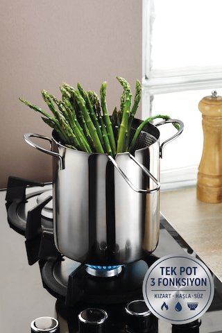 Valora Isı Yalıtımlı Süzgeçli 304 Çelik Kızartma Ve Haşlama Potu - 2l Gümüş