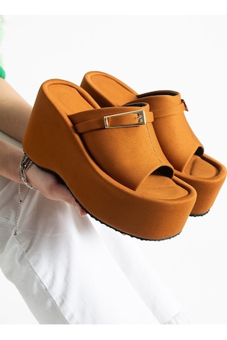 Dabab Shoes Lunara Kadın Taba 10 Cm Platform Topuk Tokalı Kalın Taban Terlik Sandalet