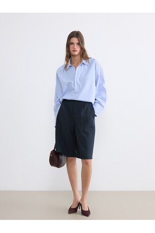 Lcwaıkıkı Classic Mavi Gömlek Yaka Oversize Oxford Bluz