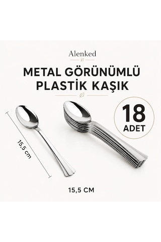 Metal Görünümlü 15,5cm Plastik Kaşık 18 Li Metalik