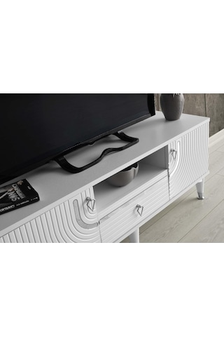 130 CM ART MDF MEBRAN KAPAK TV SEHPASI BEYAZ - GÜMÜŞ