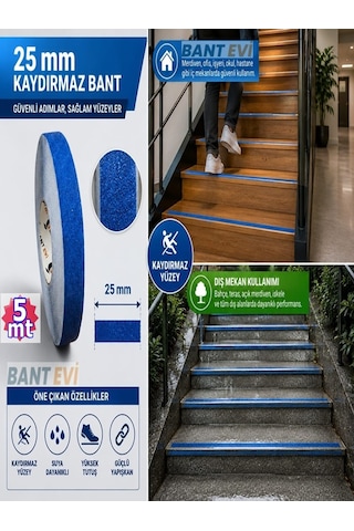 Mavi Merdiven Kaydırmaz Bant 25mmx5mt İnce Mavi Kaymaz Bant Zemin Kaydırmaz