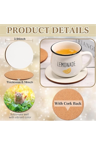 Xurunkeji 12 Adet Süblimasyon Bardak Altlıkları 4 X 4 İnç Sert Levha Bardak Altlıkları Mantar Ve Mdf Boş Bardak Altlıkları Süblimasyon Araba Bardak Altlıkları Beyaz