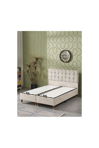 Beehanem Bengü Büyük Boy Çift Kişilik Başlık + Yatak + Baza Seti 160x200 Krem Sandıklı Premium 3'lü Çift Kişilik 160 x 200