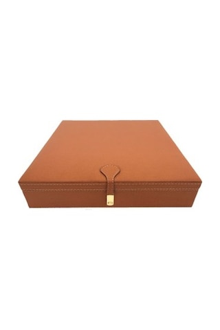 Adalinhome Dört Bölmeli Aksesuar takı Deri Kaplamalı Kutu Taba