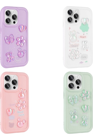 Apple Uyumlu iPhone 15 Pro Max Kılıf Kabartma Figürlü Parlak Zore Toys Silikon Kapak Caselab
