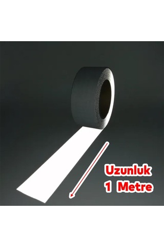 Metalize Gri Renk Düz Desensiz Reflektörlü Bant Gece Parlayan En 5 Cm 1 Mt İkaz Bandı Reflektif