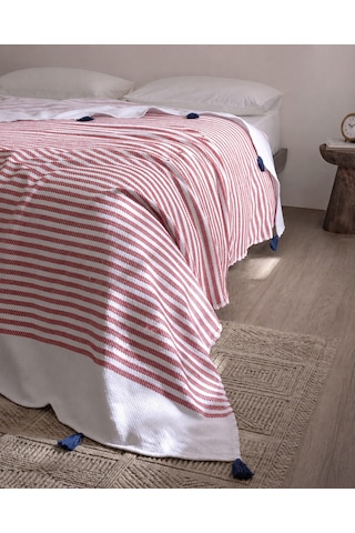 Madame Coco Talure Çift Kişilik Pamuklu Yatak Örtüsü - Beyaz/kırmızı 8684427345702 Çok Renkli