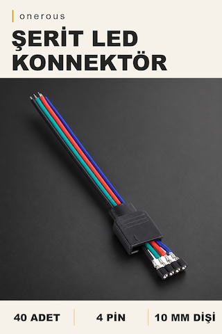 Onerous 40 Adet 4 Pin Dişi Şerit Led Konnektörü 10 Mm Çok Renkli