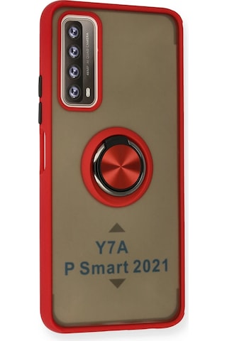 Gld-spt- Newface Huawei P Smart 2021 Kılıf Montreal Yüzüklü Silikon Kapak - Kırmızı