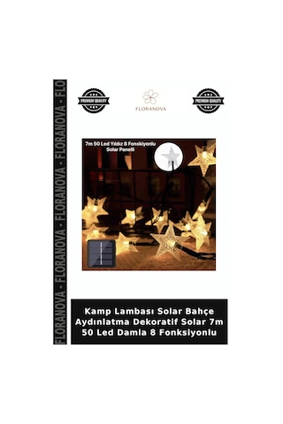 Kamp Lambası Solar Bahçe Aydınlatma Dekoratif Solar 7m 50 Led Damla 8 Fonksiyonlu