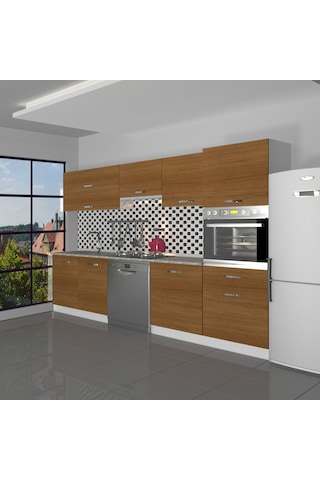 Decoraktiv Elite 280y Ankastre Boy Dolaplı Mdf Hazır Mutfak Dolabı - Tezgah Dahil - Naturel Ceviz