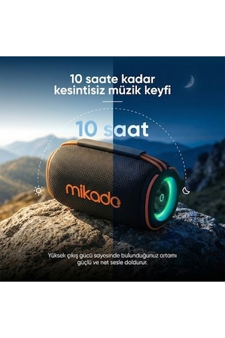 Mikado Md-33bt Siyah Ipx6 60w Rgb Işıklı 7200mah Tf Kart+usb Destekli Bluetooth