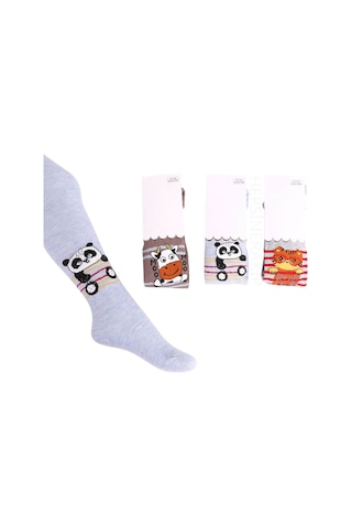 3'lü Erkek Bebek Çocuk Külotlu Çorap Renkli Hayvancık Desenli Pamuklu KARIŞIK Çok Renkli