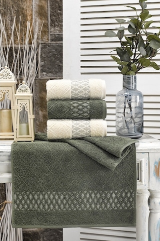 Forestel Ve Yüz Havlu Seti | Yeşil-Krem 4'lü 50X90 Cm Yeşil