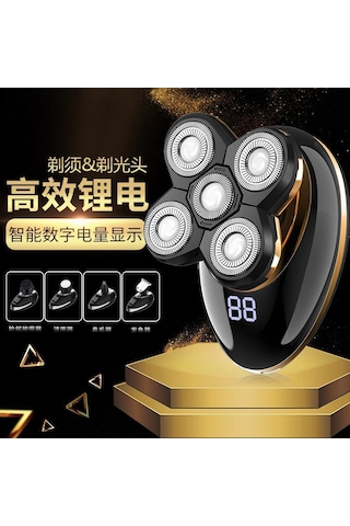 Vkemall Çok Amaçlı Şarjlı Elektrikli Tıraş Makinesi, Su Geçirmez, Dijital Ekranlı, 5 Başlık Siyah Altın Set