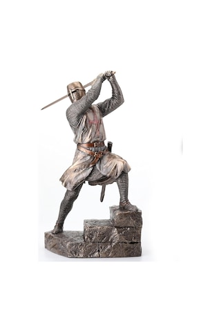 Merdiven Üstünde Çift El Kıl Ç Savuran Tapınak Şövalyesi Heykel Biblo Dekor