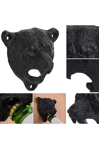 Döküm Demirden Yapılmış Ayı Başı Şeklinde Duvara Monte Şişe Açacağı, Bar Ve Mutfak Aksesuarları Diğer