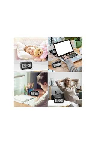 Dijital Işıklı Alarmlı Çalışma Masası Ekran Pilli Çalar Saat Gri - Siyah 88230226