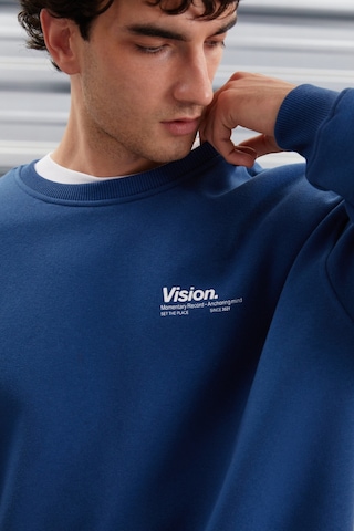 Grımelange Ernest Erkek Yumuşacık Kumaşlı Oversize Fit Yuvarlak Yakalı Baskılı Mavi Sweatshirt