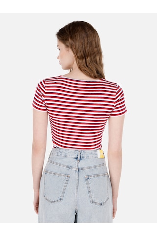 Colin's Colins Slim Fit Derin Yuvarlak Yaka Desenli Kırmızı Kadın Kısa Kol Tişört Cl1069122 Q1.v1 Red Kırmızı