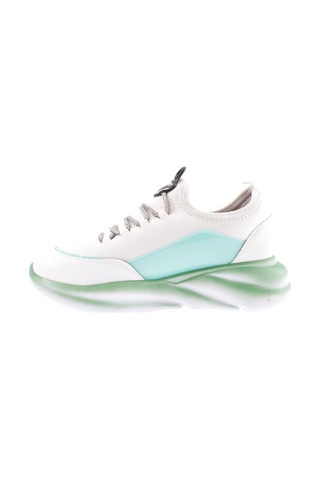 Dgn 315 Kadin Kalin Taban Strech Detayli Silver Taş Bağcikli Sneakers Ayakkabi Beyaz Yeşil