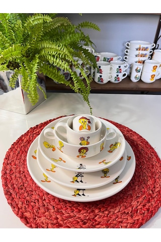 6 Parça Tweety Model Çocuk Bebek Yemek Takımı Beslenme Seti Çok Renkli