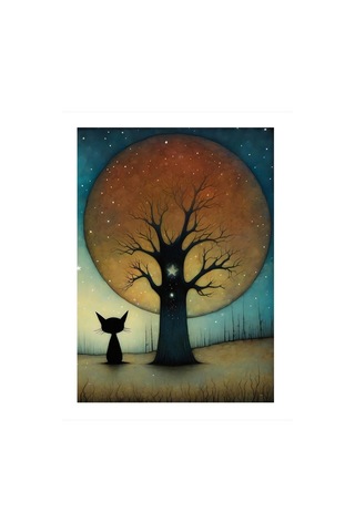Yapraksız Ağaç Ve Kedi Mdf Tablo 35cm X50cm