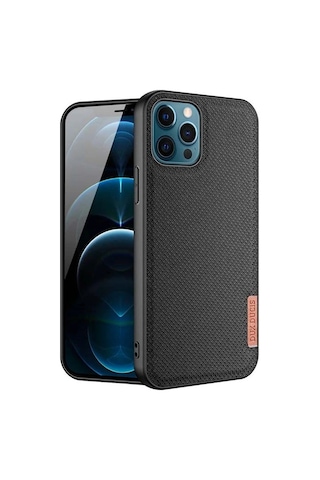 Dux Ducis Fino Serisi Apple iPhone Uyumlu 12 Pro Max Kılıf Premium Dokuma Silikon Kılıf- 5775 Gri
