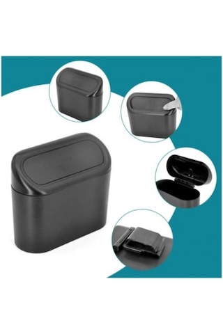 Araba Çöp Kutusu Kapaklı Organizer Araç İçi Çöp Kovası Portatif Taşınabilir Siyah