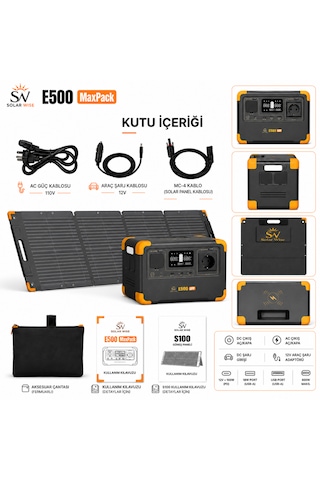 Solar Wise E500 Maxpack 600w 576wh Taşınabilir Güç İstasyonu + 100w Katlanabilir Güneş Paneli Lifepo4 Ups Wifi Bluetooth