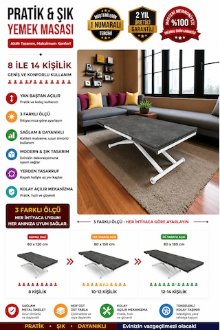 Yan Baştan Açılır Akıllı Masa Üst Tabla Mdf Yüksekliği Ayarlanabilir Pratik Antrasit