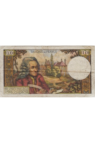Fransa 10 Frank 1966 Voltaire Temalı. Birkaç İğne Delikleri Var Çok Temiz.