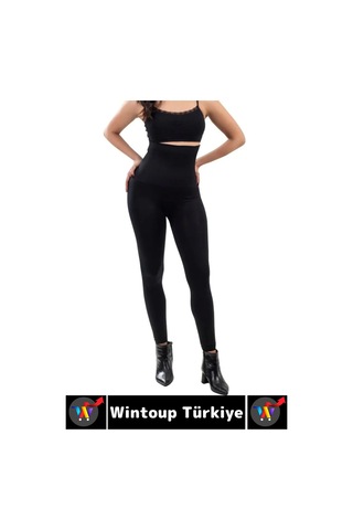 Wintoup Gündelik Spor Karın Bel Sıkılaştıran Güçlendiren Toparlayan Elastik Konforlu Yüksek Bel Korse Tayt Siyah