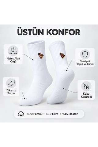 Çorap Giyim Unisex Çorap Beyaz Nakışlı 3'lü Set Pizza Hotdog Hamburger Desenli Uzun Soket Günlük Spor Çorap Seti