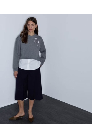 İpekyol Çift Parça Görünüm Cutout Gri Kadın Sweatshirt Iw6260091123