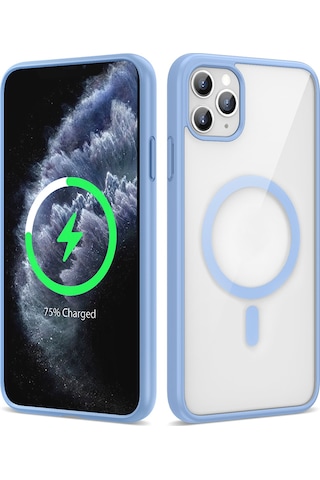 Zore Apple Uyumlu iPhone 11 Pro Max Kılıf Magsafe Wireless Şarj Özellikli Silikon Ege Kapak - Açik Mavi