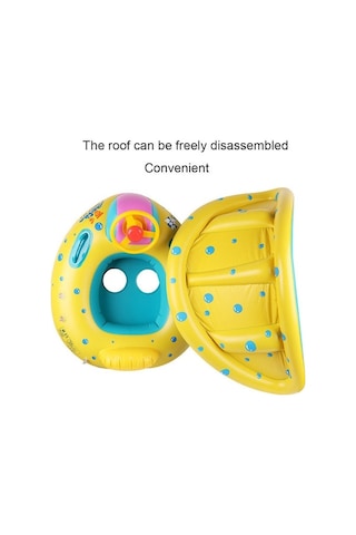 Qingmipy Bebek İçin Güneşlikli Yüzme Simidi - Döner Direksiyonlu, 0-3 Yaş Güvenli Yüzme Oyuncağı Sarı - Mavi